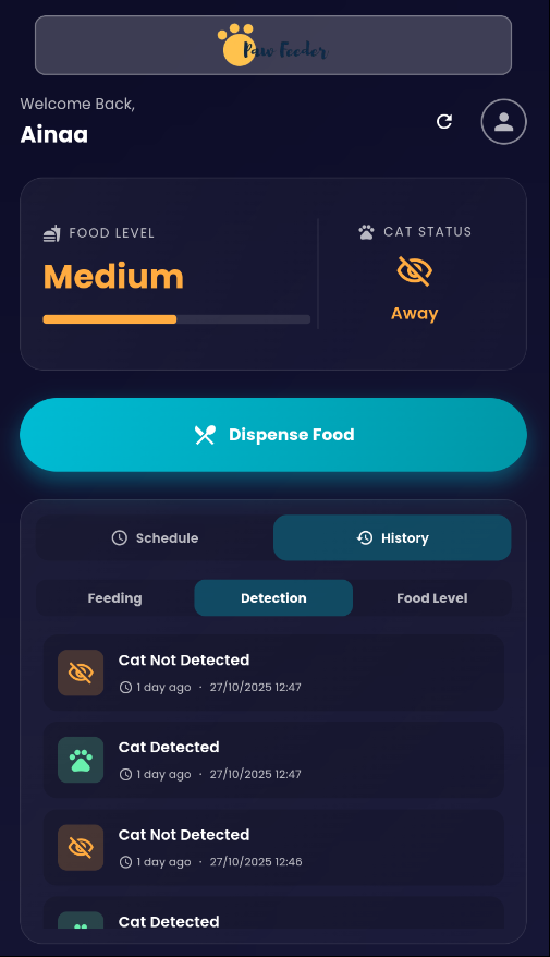PawPal app - food level history