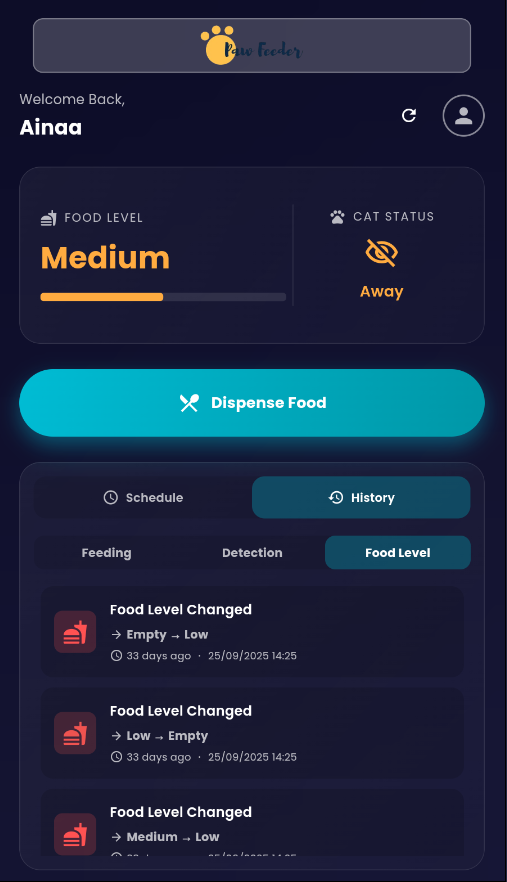 PawPal app - feeding history